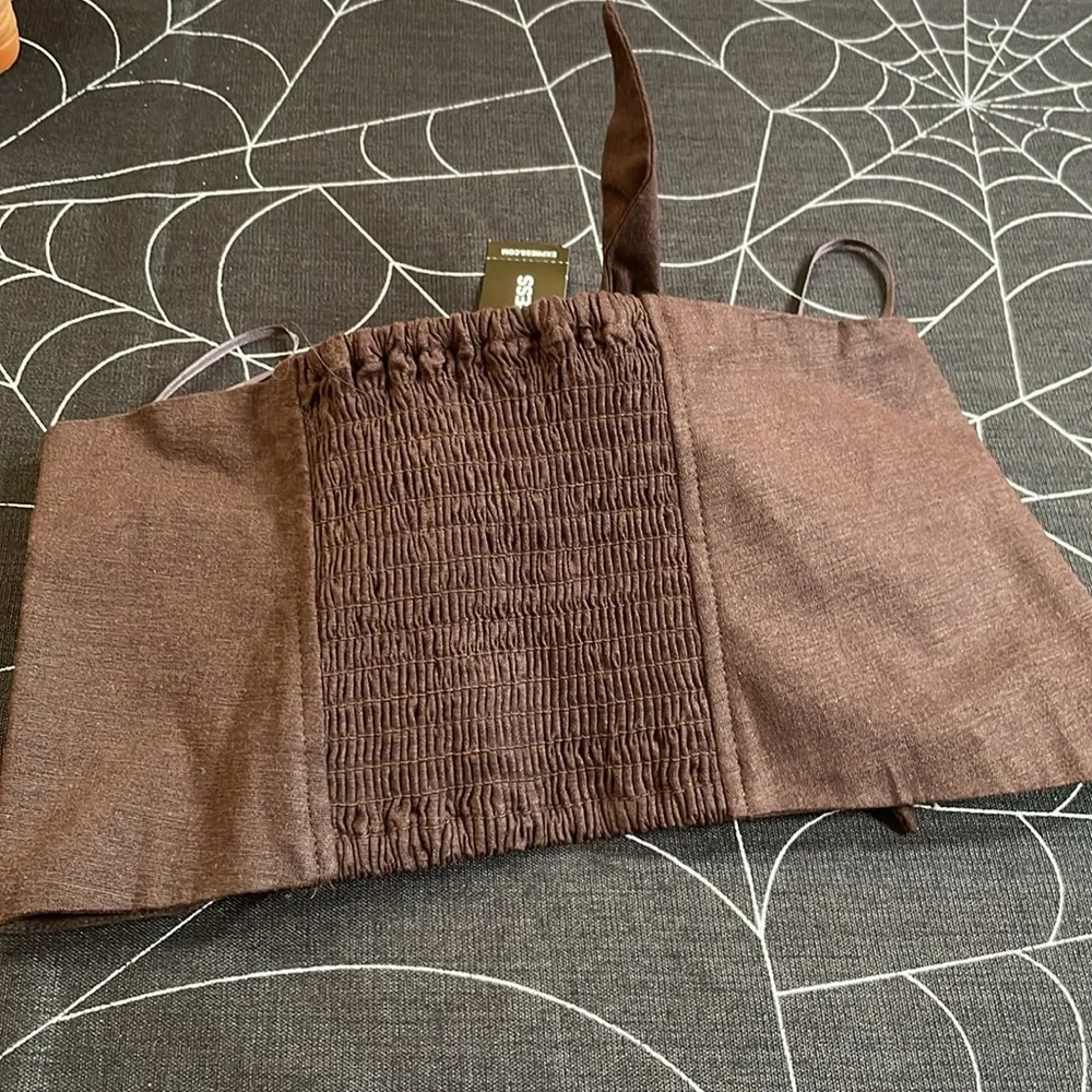 Express size XS crop top tie front knot chocolate brown NWT - Picture 4 of 5